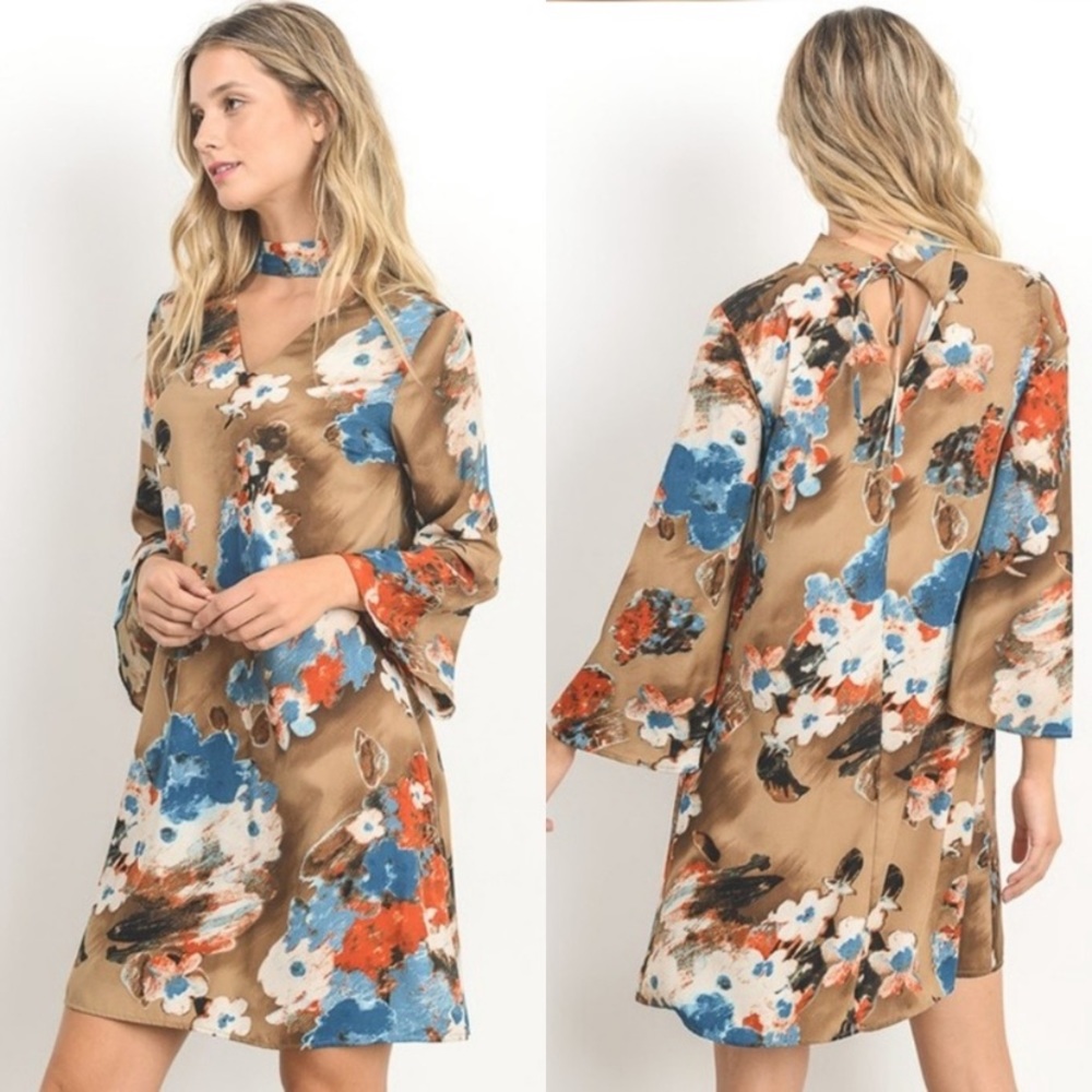 ❗️NEW❗️Gorgeous Tan Floral Shift Dress   S  M  L
